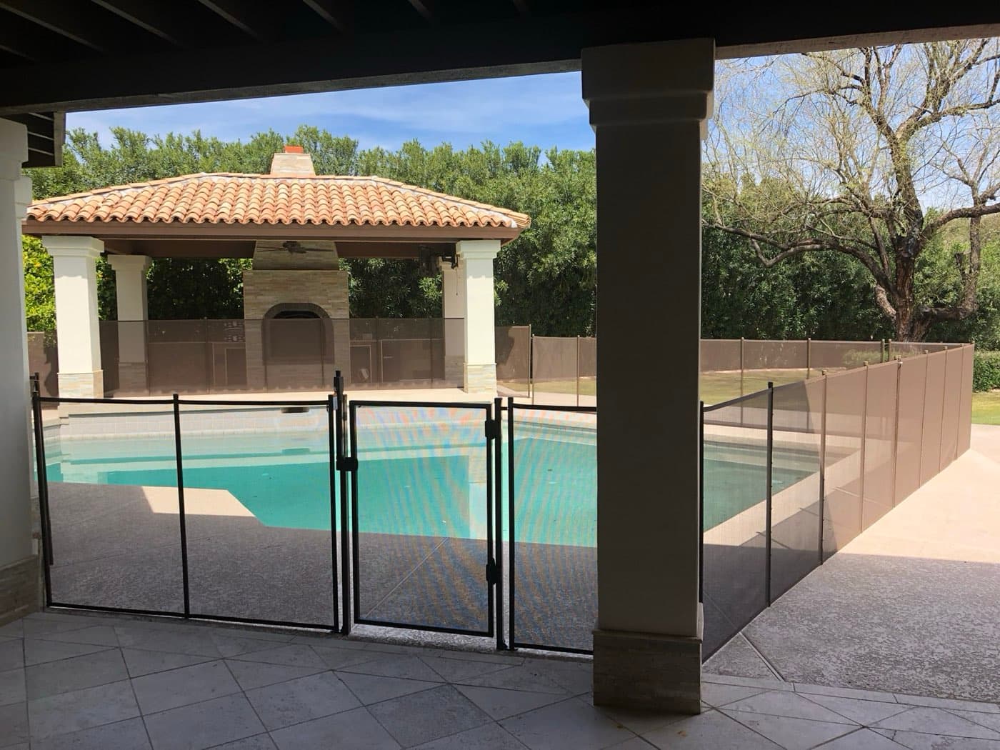 Removable pool safety fence — backyard view, Maricopa County AZ