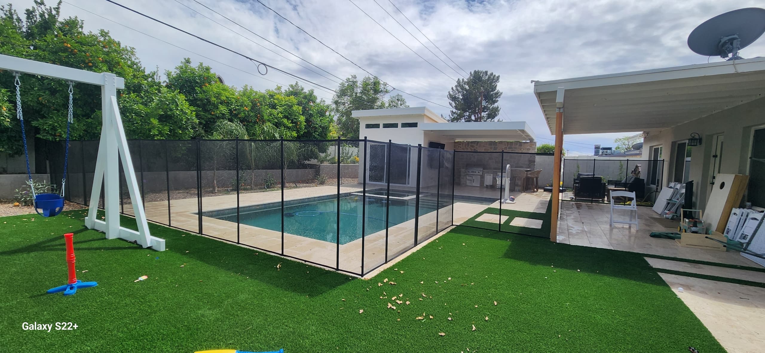 Pool fence — family backyard, rectangular pool, Arizona installation