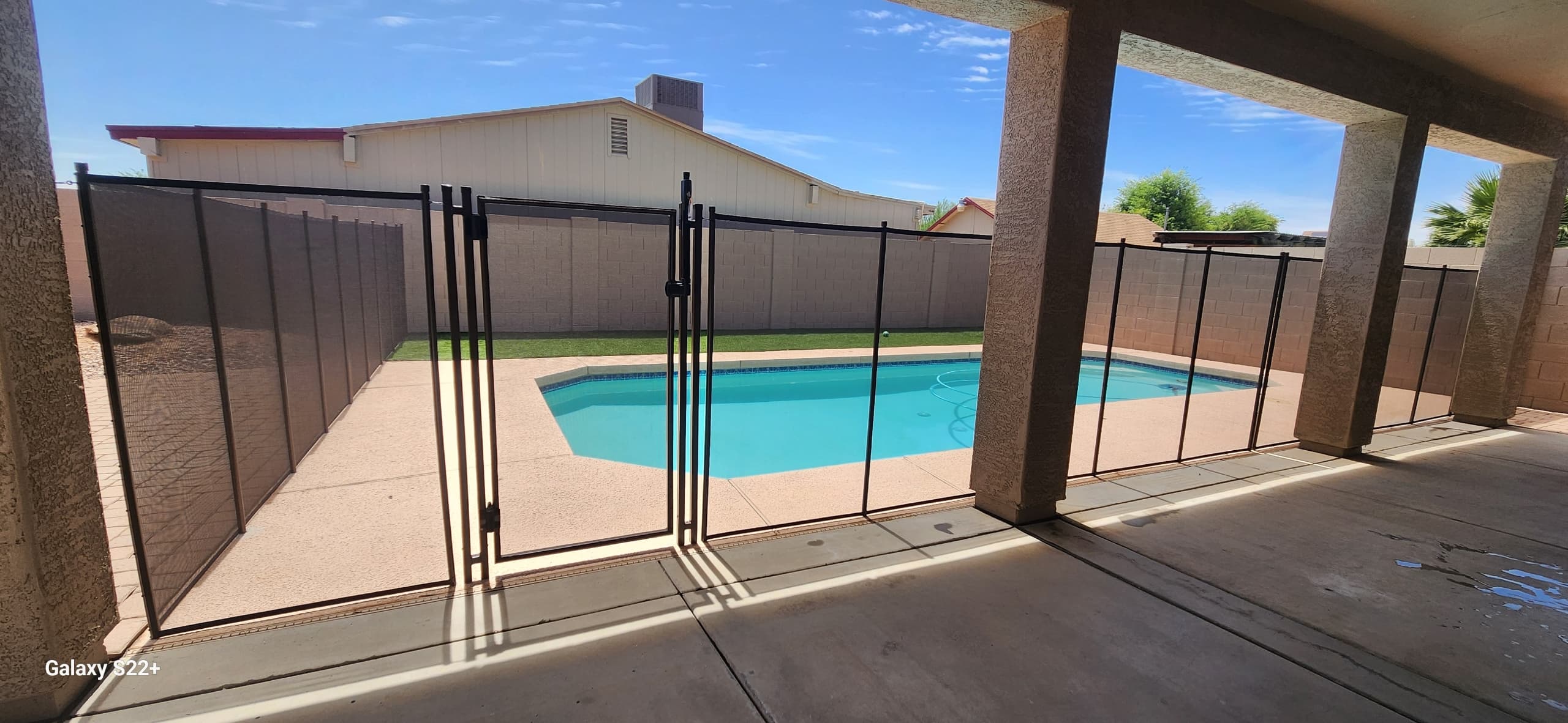Self-latching pool fence gate detail — MagnaLatch latch on Cool Deck